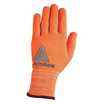 Ansell Size 10 Hi-Viz Orange ActivArmr Seamless Knit 13 gauge Medium Duty Cut Resistant Gloves With Knit Wrist, Techcor Polyester Spandex Lining And Straight Thumb