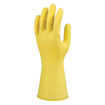 Ansell Size 8 1-2 Yellow Marigold 12" Flock Lined 18 mil Unsupported Natural Rubber Latex Medium Weight Chemical Resistant Gloves With Recessed Diamond Grip Finish And Rolled Cuff