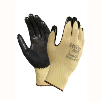 Ansell ANS11-500 HyFlex 13 Gauge Stretch Kevlar Lycra With 100%  Black Foam Nitrile Palm Coated Palm Work Gloves With Yellow DuPont Kevlar Liner And Knit Wrist, Per Dz