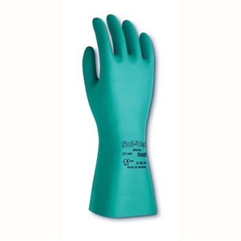 Ansell Edmont Green Sol-Vex 13" Unlined 11 mil Nitrile Glove With Sandpatch Finish Grip And Straight Cuff, Per Pair