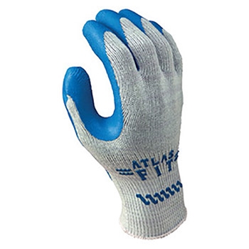 Showa Best Glove B13300 Atlas Fit 300 10 Gauge Light Weight Abrasion Resistant Blue Natural Rubber Palm Coated Work Gloves With Light Gray Cotton And Polyester Liner And Elastic Knit Wrist, Per Dz