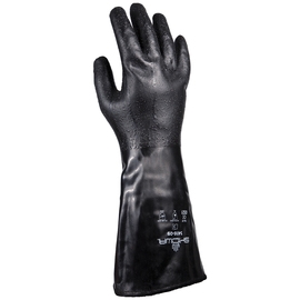 SHOWA Best Glove Black 355mm Polyester Lined 15 Gauge Unsupported Engineered Yarn Neoprene Fully Coated Chemical Resistant Gloves With Rough Particle Finish And Gauntlet Cuff, Per Dz