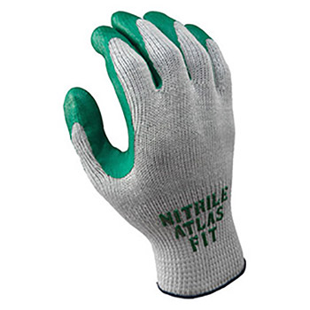 Showa Best Glove B13350L-09 Size 9 Atlas Fit 350 10 Gauge Light Weight Cut Resistant Dark Green Nitrile Palm Coated Work Gloves With Light Gray Seamless Cotton And Polyester Knit Liner And Elastic Knit Wrist