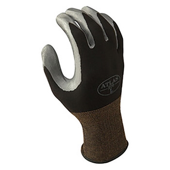 SHOWA Best Glove Atlas 13 Gauge Abrasion Resistant Dark Gray Nitrile Palm Coated Work Gloves With Black Seamless Nylon Knit Liner And Elastic Cuff