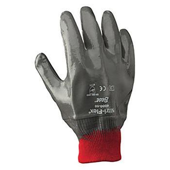 SHOWA Best Glove Size 8 Nitri-Flex Light Weight Cut Resistant Gray Nitrile Palm And Fingertip Coated Work Gloves With Interlock Cotton And Jersey Liner And Knit Wrist