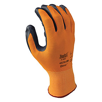Showa Best Glove B134570-07 Size 7 Zorb-IT HV Abrasion Resistant Gray Nitrile Dipped Palm Coated Work Gloves With Hi-Viz Orange Seamless Nylon And Polyester Knit Liner And Elastic Cuff