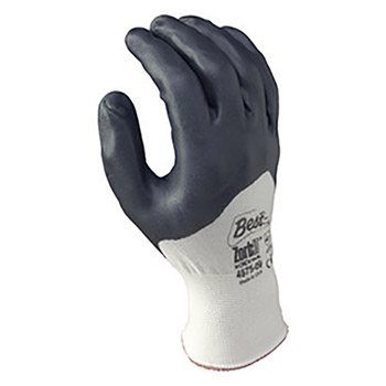 Showa Best Glove B134575-09 Size 9 Zorb-IT Extra Abrasion Resistant Gray Nitrile Dipped Palm Coated Work Gloves With White Seamless Nylon And Polyester Knit Liner And Elastic Cuff