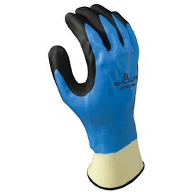 SHOWA Best Blue, White And Black Nitrile Polyester-Nylon Knit-Acrylic Terry Lined Cold Weather Gloves With Elastic Cuff And Wing Thumb, Per Pr