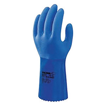 SHOWA Best Glove Blue Atlas 12" Acrylic And Cotton Knitted Fleece Lined 2 mm Triple-Dipped PVC Fully Coated Chemical Resistant Gloves With Rough Finish, Per Pr