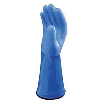 SHOWA Best Glove Blue Atlas 12" Cotton Knit Lined Triple-Dipped PVC Heavy Weight Fully Coated Cold Weather Gloves With Rough And Textured Finish, Per Pr