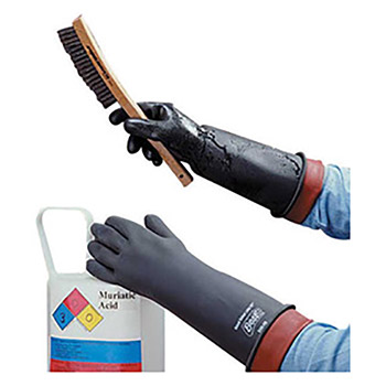 SHOWA Best Glove Size 9 Black HD 15" 40 mil Natural Rubber Latex Heavy Duty Fully Coated Chemical Resistant Gloves With Bisque Finish And Standard Rolled Cuff
