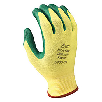 Showa Best Glove B135900-07 Size 7 Nitri-Flex Ultimate Cut And Oil Resistant Green Nitrile Palm Coated Work Gloves With Yellow Lycra And Kevlar Knit Liner And Knit Wrist