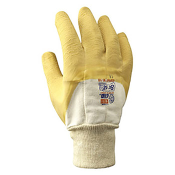 Showa Best Glove B1363PNFW-10 Size 10 The Original Nitty Gritty Cut Resistant Yellow Natural Rubber Palm Coated Work Gloves With White Cotton And Flannel Liner And Knit Wrist