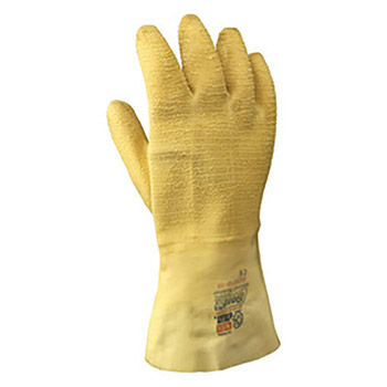 SHOWA Best Glove Size 10 The Original Nitty Gritty Cut Resistant Yellow Natural Rubber Fully Coated Work Gloves With White Cotton And Flannel Liner And Gauntlet Cuff