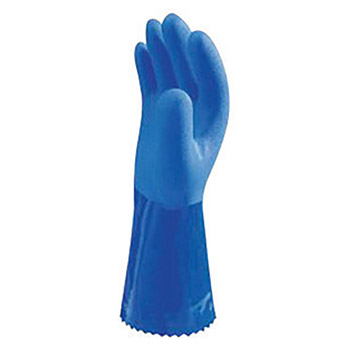 Showa Best Glove B13660L-09 Size 9 Blue Atlas 12" Cotton Knit Lined 1.3 mm Cotton And PVC Fully Coated Chemical Resistant Gloves With Rough And Textured Finish And Gauntlet Cuff
