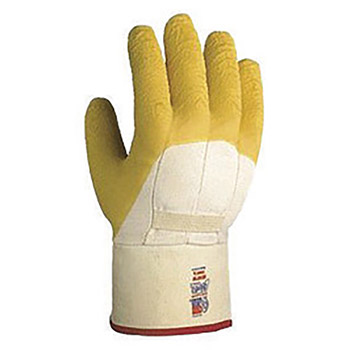 Showa Best Glove B1366NFW-10 66NFW-10 Size 10 The Original Nitty Gritty Cut Resistant Yellow Natural Rubber Palm Coated Work Gloves With White Cotton And Flannel Liner And Safety Cuff