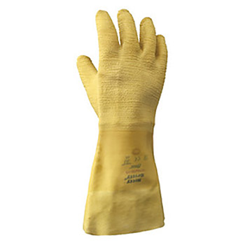 SHOWA Best Glove Size 10 The Original Nitty Gritty Cut Resistant Yellow Natural Rubber Coated Work Gloves With White Cotton And Flannel Liner And Gauntlet Cuff
