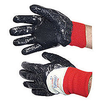 SHOWA Best Glove Size 8 Nitri-Pro Heavy Duty Cut, Abrasion, Tearing And Puncture Resistant Navy Nitrile Fully Coated Work Gloves With Cotton And Jersey Liner And Knit Wrist