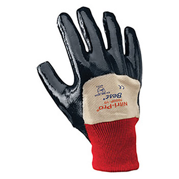 Showa Best Glove B137000P-09 Size 9 Nitri-Pro Heavy Duty Cut, Abrasion, Tearing And Puncture Resistant Navy Nitrile Impregnation Palm Coated Work Gloves With White Cotton And Jersey Liner And Knit Wrist