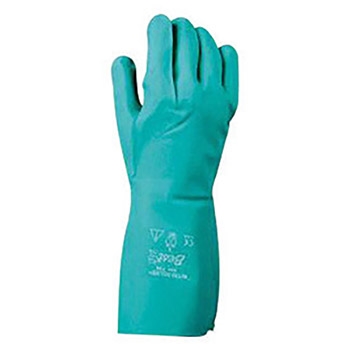 Showa Best Glove B13717 Green Nitri-Solve 13" 11 mil Unsupported Nitrile Fully Coated Chemical Resistant Gloves With Bisque And Textured Finish And Gauntlet Cuff (Chlorinated), Per Dz