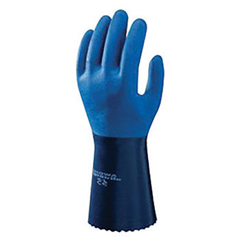 SHOWA Best Glove Size 7 Blue Atlas 12" Polyester And Nylon Knit Lined 1.1 mm Cotton And Nitrile Fully Coated Chemical Resistant Gloves With Rough And Textured Finish And Gauntlet Cuff