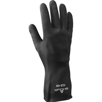 SHOWA Best Black Chloroflex 13" Flock Lined 24 mil Unsupported Neoprene Chemical Resistant Gloves With Tractor Tread Finish And Slip-On Cuff