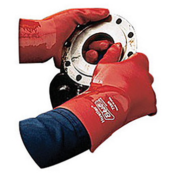 SHOWA Best Glove Size 10 Red Hustler 14" Jersey Lined PVC And Nitrile Fully Coated Chemical Resistant Gloves With Rough And Anti-Slip Wet Grip Finish And Gauntlet Cuff