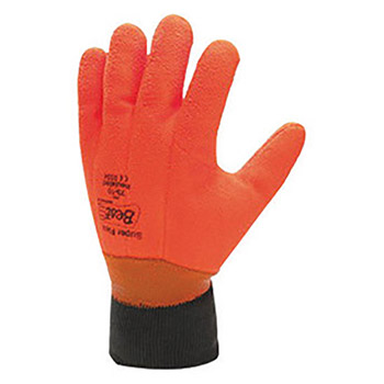 SHOWA Best Glove Size 10 Fluorescent Orange Insulated Super Flex Cotton Jersey Lined Cold Weather Gloves With Elastic Cuff, PVC Fully Coated, Foam Insulation And Wrinkle Finish