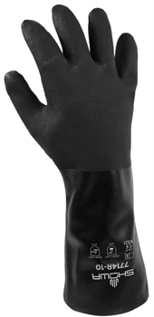 SHOWA Best Glove Size 10 Black Knight 14" Jersey Lined PVC Chemical Resistant Gloves With Rough Finish And Gauntlet Cuff