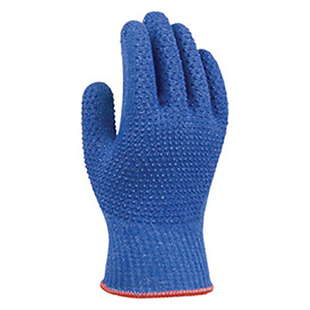 SHOWA Best Glove Size 7 Blue D-FLEX Dotted Style 10 gauge G4 Yarn Cut Resistant Gloves With Seamless Knit Wrist And PVC Dots On Both Sides Coating