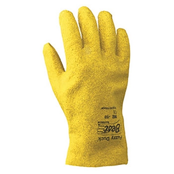 Showa Best Glove B13962 Fuzzy Duck Heavy Duty Abrasion Resistant Yellow PVC Fully Coated Work Gloves With Cotton And Jersey Liner And Slip-On Cuff, 36 Pairs