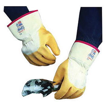 SHOWA Best Glove Size 10 The Original Nitty Gritty Cut Resistant Yellow Natural Rubber Palm Coated Work Gloves With White Cotton Flannel Liner And Gauntlet Cuff
