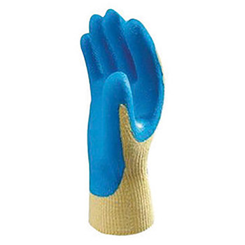 Showa Best Glove B13KV300L-09 Size 9 Atlas Grip Cut Resistant Blue Natural Rubber Palm Coated Work Gloves With Yellow Seamless Kevlar Knit Liner And Knit Wrist