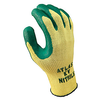 Showa Best Glove B13KV350L-09 Size 9 Atlas 10 Gauge Cut Resistant Green Nitrile Dipped Palm Coated Work Gloves With Yellow Seamless Kevlar Knit Liner