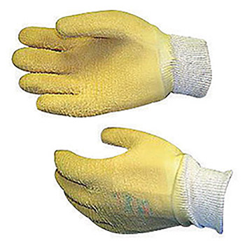SHOWA Best Glove Small Original Nitty Gritty Cut Resistant Yellow Natural Rubber Palm Coated Work Gloves With Cotton, Polyester And Flannel Liner And Knit Wrist