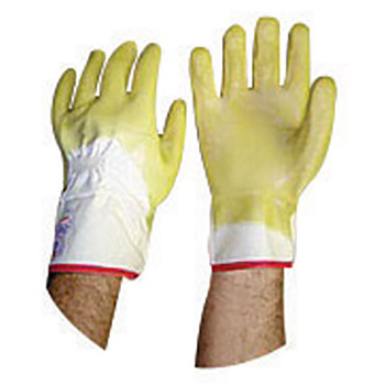 SHOWA Best Glove Size 8 The Original Nitty Gritty Cut Resistant Yellow Natural Rubber Palm Coated Work Gloves With White Cotton Flannel Liner And Safety Cuff