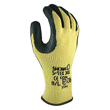 Showa Best Glove B13STEX303L-09 Size 9 S-TEX 303 10 Gauge Cut Resistant Black Natural Rubber Palm Coated Work Gloves With Yellow Kevlar And Hagane Coil Liner And Knit Wrist