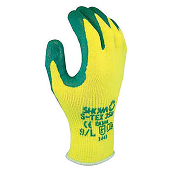 Showa Best Glove B13STEX350L-09 Size 9 S-TEX 350 10 Gauge Cut Resistant Green Nitrile Palm Coated Work Gloves With Hi-Viz Yellow Seamless Hagane Coil Liner And Knit Wrist