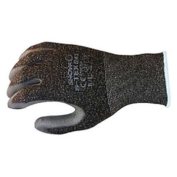 Showa Best Glove B13STEX541L-08 Size 8 S-TEX Light Weight Cut Resistant Black Polyurethane Palm And Fingertip Coated Work Gloves With Gray Hagane Coil Liner And Knit Cuff