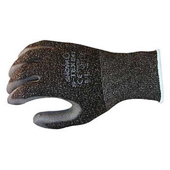Showa Best Glove B13STEX541S-06 Size 6 S-TEX Light Weight Cut Resistant Black Polyurethane Palm And Fingertip Coated Work Gloves With Gray Hagane Coil Liner And Knit Cuff