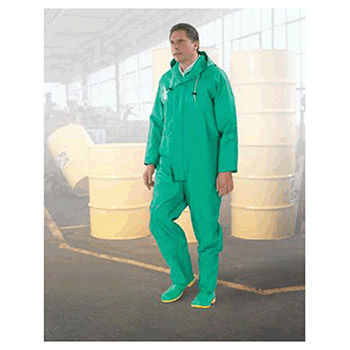Bata Shoe 71022-MD Bata/Onguard Medium Green Chemtex 3.5 mil PVC On Nylon Polyester Chemical Protection Coverall With Front Zipper