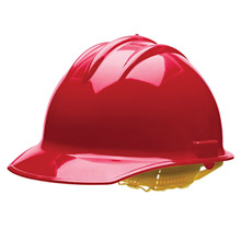 Bullard BUL30RDR Red Class E or G Type I Classic C30 3000 Series HDPE Cap Style Hard Hat With 6-Point Ratchet Suspension, Accessory Slots, Chin Strap Attachment And Absorbent Cotton Brow Pad