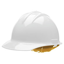 Bullard BUL30WHP White Class E or G Type I Classic C30 3000 Series HDPE Cap Style Hard Hat With 6-Point Self-Sizing Pinlock Suspension, Accessory Slots, Chin Strap Attachment And Absorbent Cotton Brow Pad