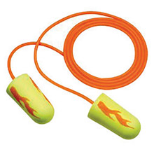 3M CAS311-1257 Single Use E-A-Rsoft Yellow Neons Blasts Tapered Polyurethane Foam Corded Earplugs With Vinyl Cord