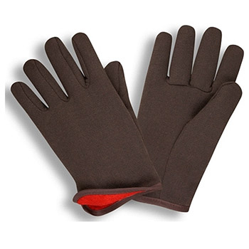 Cordova 1600 Jersey Work Gloves Chore, Red Lined, Gun Cut, Slip-On Syle, Straight Thumb, Stadard Weight, Brown Color - Dozen