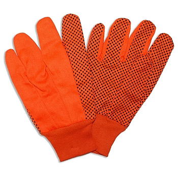 Cordova 2710 High-Viz Orange and Black PVC Dotted, Canvas Cotton Chore Work Gloves, Clute Cut, Knit Wrist, Ladies' Size - Dozen