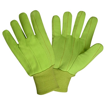 Cordova 2810CD High-Viz Lime Green, Corded Poly/Cotton Blend Double Palm, Canvas Chore Work Gloves, Lime Green Knit Wrist - Dozen