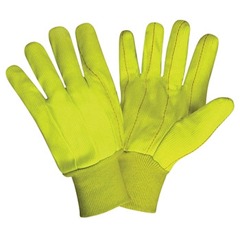 Cordova 2820CD High-Viz Yellow, Corded Poly/Cotton Blend Double Palm, Canvas Chore Work Gloves, Yellow Knit Wrist - Dozen
