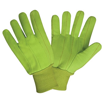 Cordova 2850CD High-Viz Lime Green, Corded 100% Cotton, Double Palm, Canvas Chore Work Gloves, Lime Green Knit Wrist - Dozen