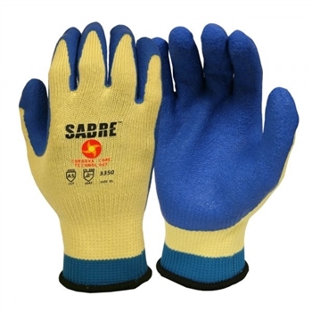 Sabre High Performance Glove, Encapsulated Silica/Aramid Yarn, 10-Gauge, Macine Knit Shell, Blue Crinkle Latex Palm Coating, Per Dz